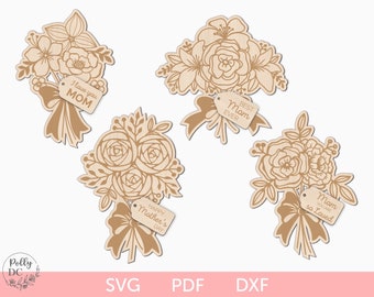 Fichier laser bricolage bouquet cadeau fête des mères, fichier laser svg cadeau bricolage fête des mères, fichier laser svg fleurs fête des mères, bouquet gravé au laser