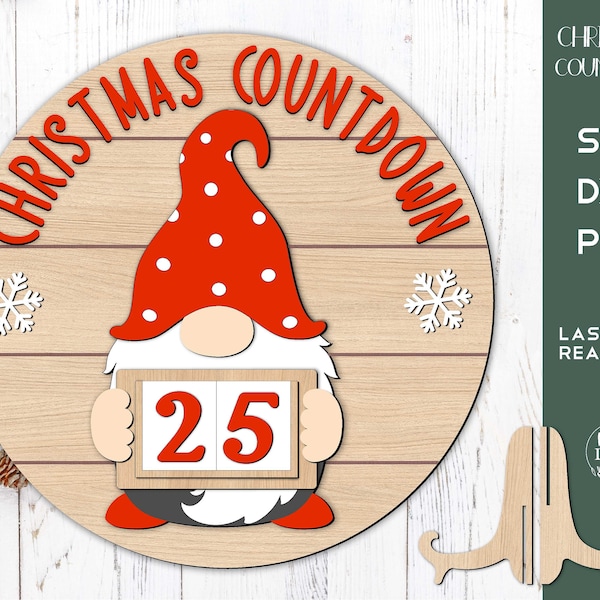 File di taglio laser Gnome Christmas Countdown SVG, conto alla rovescia per Natale svg, file di taglio laser del calendario di Natale, calendario del conto alla rovescia di Natale