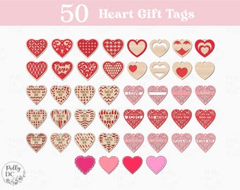Valentines Day Heart Tag Bundle SVG, Scalloped Heart SVG, Valentine's day Heart Decor Cutouts, Mothers Day Tag SVG, Glowforge Cricut file