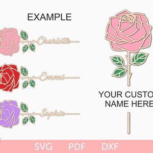 Archivo SVG láser de rosa personalizada, archivo SVG láser de rosa con nombre personalizado, archivo SVG láser de rosa de regalo, corte láser de rosa en capas, SVG del día de la madre