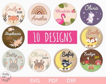 Girl Nursery sign svg bundle, Baby name sign svg, Girl nursery name sign svg, Nursery round sign svg, Nursery wooden laser cut sign