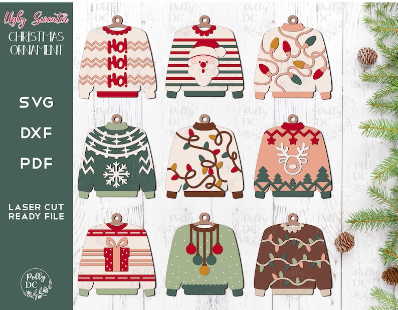 Ugly Sweater Christmas Ornaments SVG Laser Cut File, Ugly Christmas ...