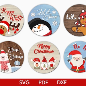 Christmas door hanger SVG bundle laser cut file, Christmas round door sign svg, Christmas door sign svg, Christmas Welcome door hanger