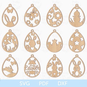 Easter Hanging Ornaments SVG, Hanging Easter Eggs SVG, Easter laser cut file, Easter Ornaments Cut file, Easter Glowforge SVG