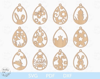 Easter Hanging Ornaments SVG, Hanging Easter Eggs SVG, Easter laser cut file, Easter Ornaments Cut file, Easter Glowforge SVG