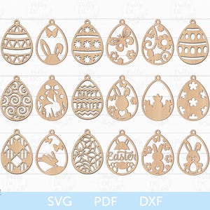 Adornos de Pascua SVG, Huevos de Pascua colgantes SVG, Archivo de corte láser de Pascua, Recortes de adornos de Pascua Cricut, Glowforge SVG de Pascua