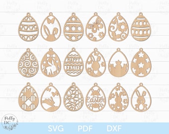 Easter Ornaments SVG, Hanging Easter Eggs SVG, Easter laser cut file, Easter Ornaments Cutouts Cricut, Easter Glowforge SVG
