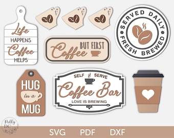 Koffie gelaagde lade decor svg, koffie laag lade decor, koffie gelaagde lade svg, koffiekopje svg, koffiemok svg, koffie decor gesneden glowforge svg
