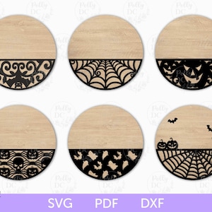 Halloween deurhanger bundel svg bestand knippen, Halloween deur teken svg, Halloween lasergesneden deurhanger, Halloween ronde deur teken svg bestand knippen