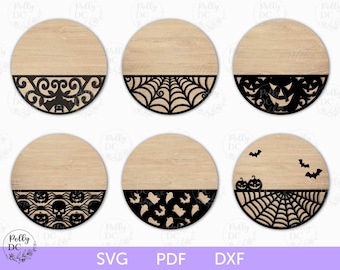 Pacchetto di appendini per porte di Halloween in formato svg, cartello per porta di Halloween in formato svg, appendino per porta tagliato al laser di Halloween, cartello per porta rotondo di Halloween in formato svg