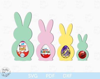 Portacaramelle a forma di coniglietto SVG, portacaramelle a forma di coniglietto pasquale SVG, portauova di carta tagliata, portauova di Pasqua SVG, Cricut Silhouette
