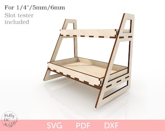 2 Tiered shelf with removable tray SVG laser cut file, 2 Tiered tray svg laser pattern, Two Tier tray shelf svg, Glowforge Cricut CNC file