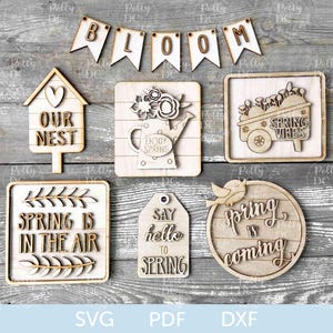 Spring Tiered Tray Decor SVG, Spring Tier Tray laser cut file, Spring Mini Signs SVG, Glowforge laser cut file