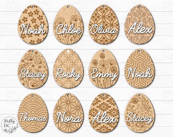 Easter Basket Tag SVG, Easter Egg Hanging Ornament laser cut file, Personalized Easter Gift Tag SVG, Easter glowforge file