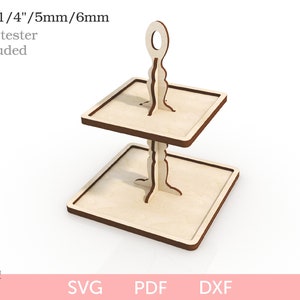 2 Tiered Tablett SVG geschnitten Datei, Square 2 Tiered Tablett svg Lasermuster, 2 Tiered Tablett für Dekor, Cupcake Ständer svg Laserdatei, CNC Cricut Datei