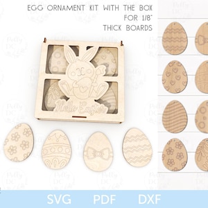 Kit de pintura de huevos de Pascua para hacer tú mismo con caja SVG, adornos de huevos de Pascua para hacer tú mismo svg, archivo cortado con láser de huevos de Pascua, archivo láser de Pascua svg, Glowforge de Pascua