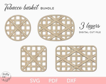 Tobacco basket laser file, Tobacco Basket Wall decor SVG laser cut file, Tobacco basket bundle svg laser cut file, 3 layers tobacco basket