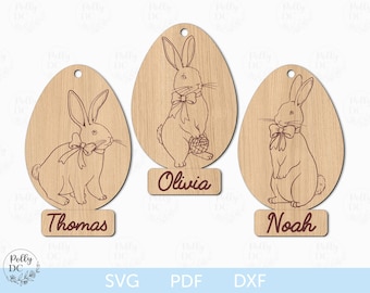 Easter Basket Tag SVG, Easter Bunny Hanging Ornament svg, Easter Name Tag SVG, Easter laser file, Easter Glowforge svg