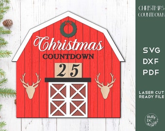 Bauernhof Weihnachten Countdown SVG Laserschnittdatei, Countdown zu Weihnachten svg, Weihnachtskalender Laserschnittdatei, Weihnachts-Countdown-Kalender