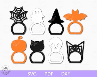 Anelli per tovaglioli di Halloween in formato SVG, decorazioni di Halloween, porta tovaglioli di Halloween in formato SVG, file di taglio porta tovaglioli di Halloween, file di taglio laser decorazioni di Halloween