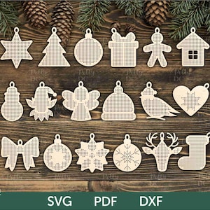 Weihnachten Kreuzstich Rohlinge SVG Laserschnittdatei, Laser geschnitten Christbaumschmuck, Kreuzstich Weihnachtsschmuck SVG Laserdatei