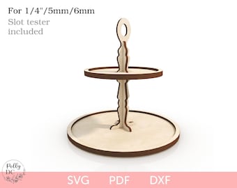 2 Round Tiered tray SVG laser cut file, Round 2 Tier tray svg laser file, 2 Tiered tray for decor, Cupcake stand svg laser file,DIY CNC file