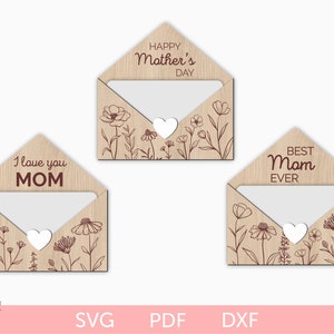 Geschenkkartenhalter Umschlag SVG Laserschnittdatei, Muttertagsgeschenkkartenhalter Laserdatei, DIY Geschenkkartenhalter svg, Muttertag svg laser cut