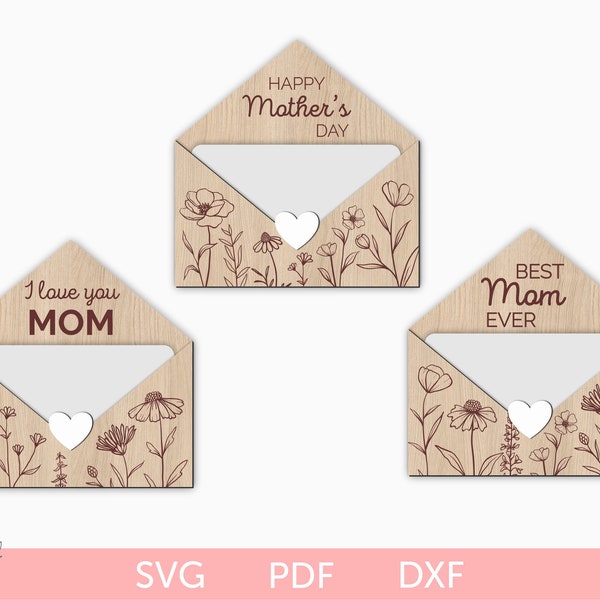 Gift card holder envelope SVG laser cut file, Mother's day gift card holder laser file, DIY gift card holder svg, Mother's day svg laser cut