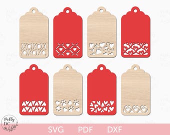 Valentine's Day Gift Tags SVG, Valentines Tag laser cut file, Valentines Day Papercut gift tags svg, Glowforge Cricut cut file svg