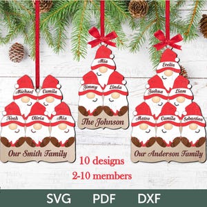 File di taglio laser SVG per ornamenti natalizi di famiglia, file SVG per ornamenti natalizi di famiglia, file SVG per ornamenti natalizi, file di taglio laser per gnomi di famiglia