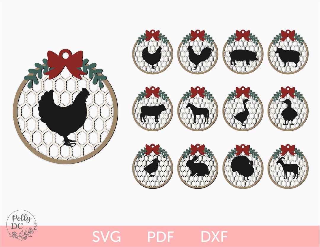 Farmhouse Animal Ornament SVG Laser Cut File, Farmhouse Chicken Wire ...