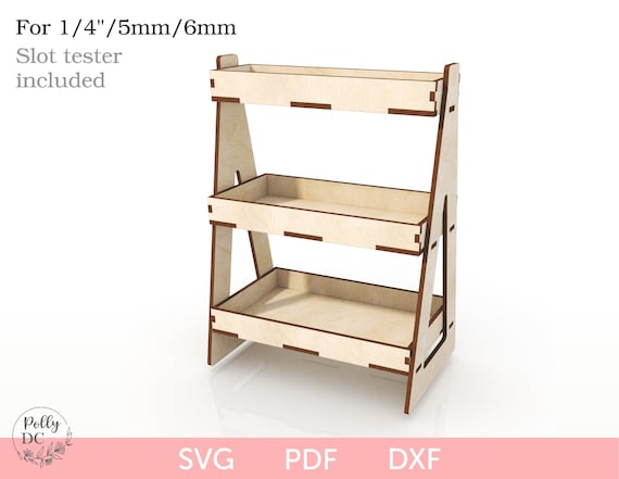 3 tiered tray SVG cut file, Three tiered shelf svg laser file, Storage shelf pattern, DIY 3 tiered shelf, Glowforge Cricut CNC file