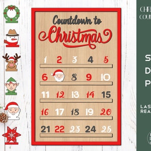 Weihnachten Countdown SVG Laserschnittdatei, Countdown zu Weihnachten Laserschnittdatei, Weihnachtskalender Laserschnittdatei, Weihnachts-Countdown-Kalender