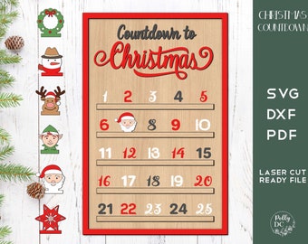 Christmas Countdown SVG laser cut file, Countdown to Christmas laser file, Christmas Calendar laser cut file, Christmas Countdown Calendar