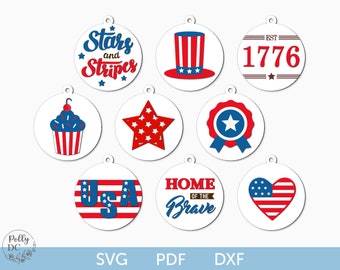 Archivo láser SVG de adornos del 4 de julio, archivo láser de adornos patrióticos, archivo láser del 4 de julio, archivo láser SVG de decoración del Día de la Independencia