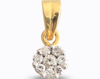 Colgante de oro con diamantes, dije redondo floral de diamantes - Oro amarillo macizo de 18 quilates Hermoso colgante de diamantes naturales