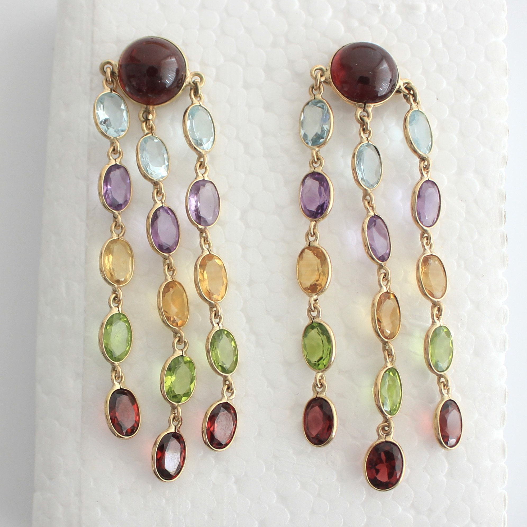 Multi Gemstone Earrings Bezel Set Earrings, 14k Solid Gold Earrings