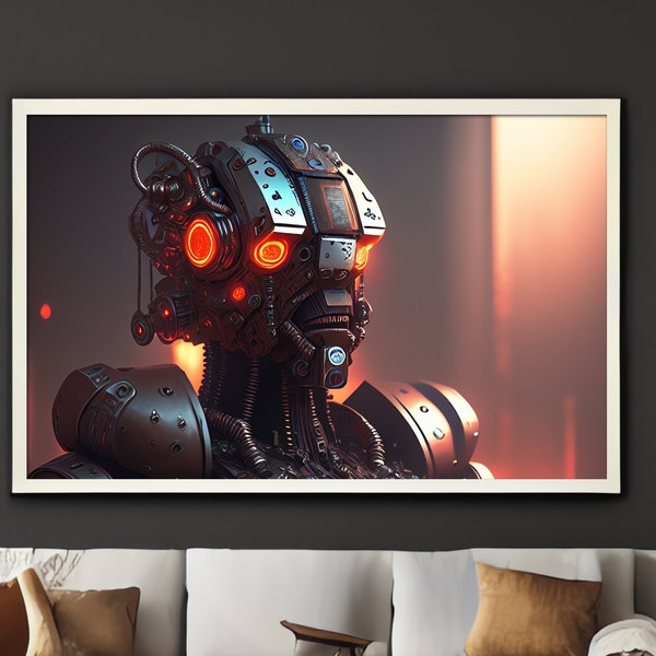 Cyberpunk Terminator Robot Digital Painting Decor Portrait - Wall Decor AI Generated Printable File