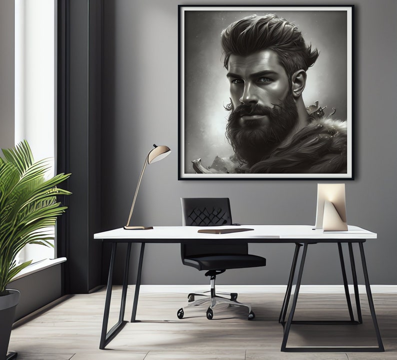 Viking Warrior Poster Digital Painting Decor Portrait Etsy