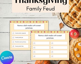 Thanksgiving Family Feud game party trivia  - Family Game Night - Family Friendly Quiz - group games -  instant download
