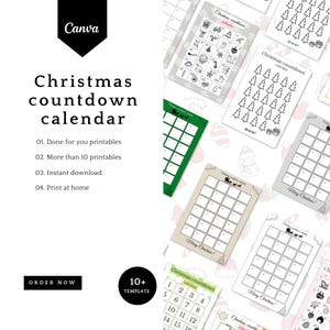 Christmas countdown calendar bundle, days until christmas, santa and holiday countdown, printables, instant download, editable in Canva