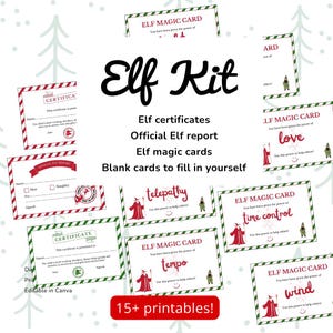 Kit de elfo, certificado imprimible, cartas mágicas de elfo, notas de elfo, informe oficial de elfo, navidad, editable en Canva,