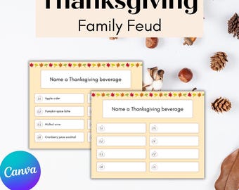 Thanksgiving Family Feud game party trivia  - Family Game Night - Family Friendly Quiz - group games -  instant download