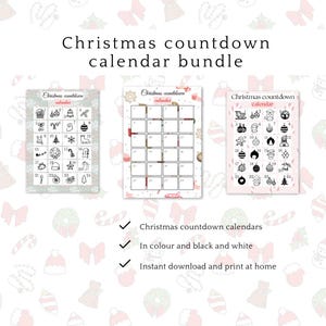 Christmas countdown calendar bundle, days until christmas, santa and holiday countdown, printables, instant download, editable in Canva