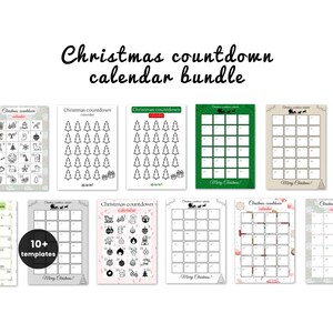 Christmas countdown calendar bundle, days until christmas, santa and holiday countdown, printables, instant download, editable in Canva
