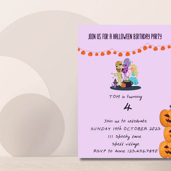 Halloween Birthday Party Invitation Template Kids Pumpkin, Halloween Invitation Kids, Halloween Party Kids, EDITABLE WITH CANVA & Printable