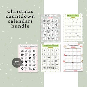 Christmas countdown calendar bundle, days until christmas, santa and holiday countdown, printables, instant download, editable in Canva