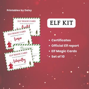 Kit elfe, certificat imprimable, cartes magiques elfes, Noël, modifiable sur Canva