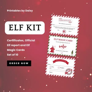 Kit elfe, certificat imprimable, cartes magiques elfes, Noël, modifiable sur Canva