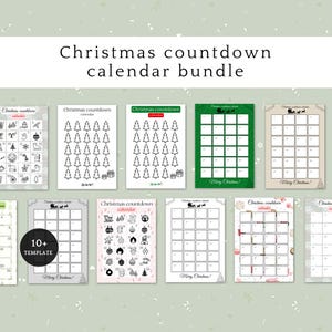 Christmas countdown calendar bundle, days until christmas, santa and holiday countdown, printables, instant download, editable in Canva